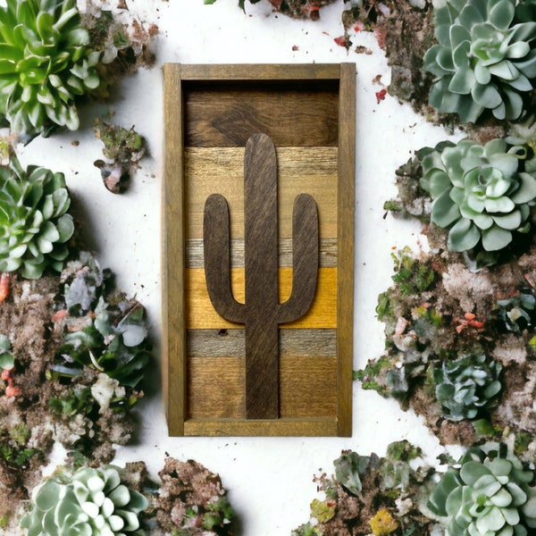 Rustic Earth Tone Cactus Cutout. Saguaro Shape. Reclaimed Wood Wall Art. Cactus Wall Decor. Southwest Art