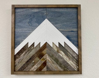 Rustic Mini Mountain Light Blue Sky. Single Piece. Reclaimed Wood Wall Art. Wood Mountain. Mountain Wood Wall Art. Mountain Scene