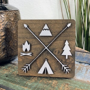 Rustic Camping Arrows Office Desk Decor. Shelf Decor. Tabletop Decor. Recreational Sign. US Forest Sign. Wood Wall Art. Shelf Sitter image 2