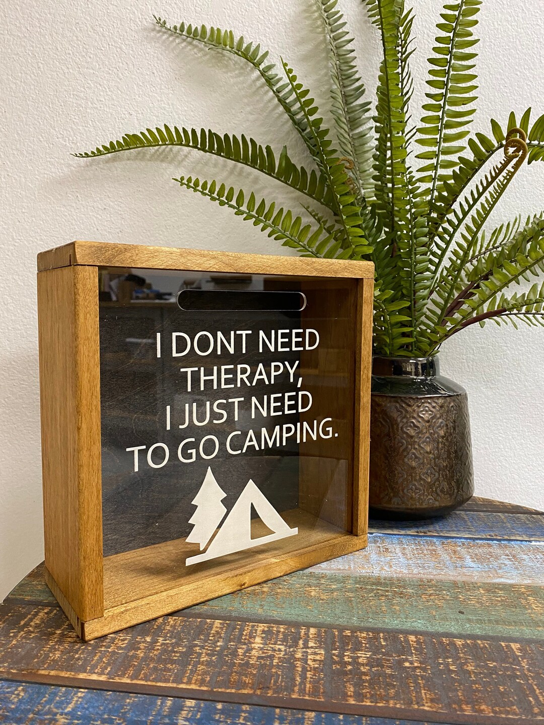 Shadow Box Savings Bank. Need to Go Camping. Wooden Piggy Etsy