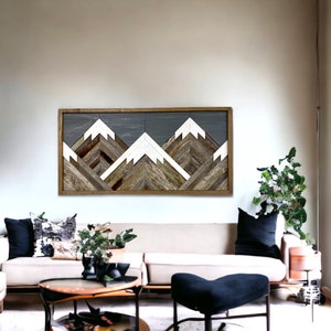 Rustic Mountain Tops. Grey Sky. Single Piece. Reclaimed Wood Wall Art. Wood Mountains. Mountain Wood Wall Art. Handmade Mountains.