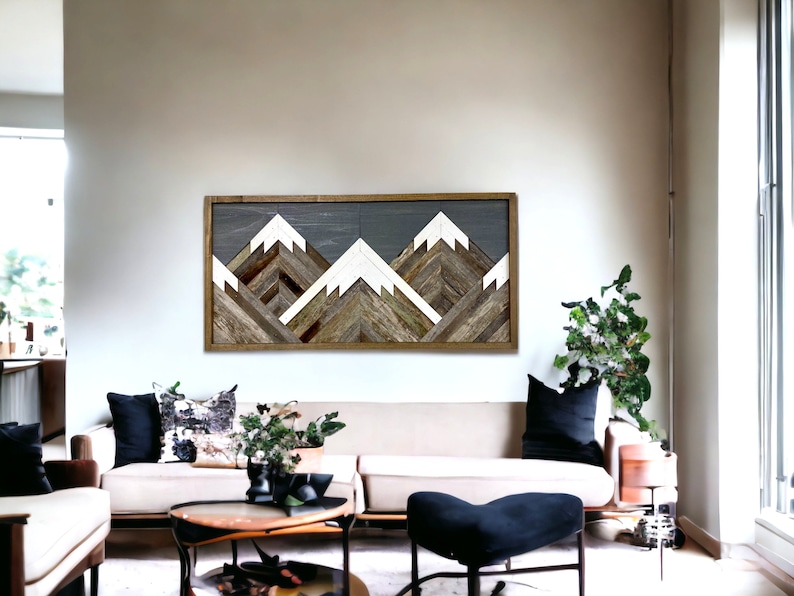 Rustic Mountain Tops. Grey Sky. Single Piece. Reclaimed Wood Wall Art. Wood Mountains. Mountain Wood Wall Art. Handmade Mountains. image 1