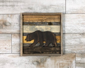 Rustic Earthtone Bear Cutout. Reclaimed Wood Wall Art. Bear Wall Decor. Farmhouse Style Sign. Wood Bear. Reclaimed Art. Nursery Art.