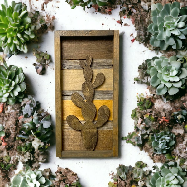 Rustic Earth Tone Cactus Cutout. Prickly Pear Shape. Reclaimed Wood Wall Art. Cactus Wall Decor. Southwest Art