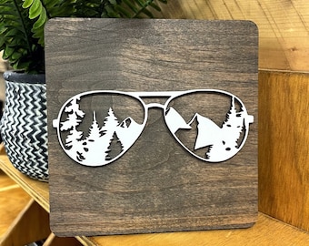 Aviator Glasses Office Desk Decor. Shelf Decor. Tabletop Decor. Parks and Recreational Sign. US Forest Sign. Wood Wall Art. Shelf Sitter