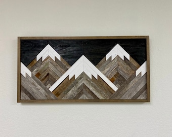 Rustic Mountain Tops Black Sky Single Piece. Reclaimed Wood Wall Art. Wood Mountains. Mountain Wood Wall Art. Handmade Mountains.