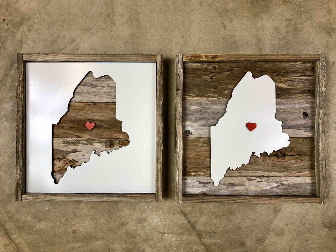Rustic Maine State Shape. Reclaimed Wood Wall Art. Wall Decor. Etsy