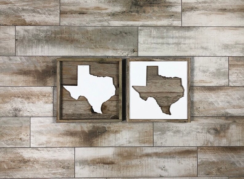 Rustic Texas State Shape Reclaimed Wood Wall Art Decor Farmhouse Style Sign