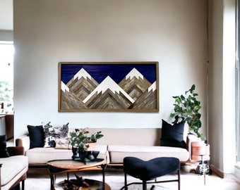 Rustic Mountain Tops. Blue Sky. Single Piece. Reclaimed Wood Wall Art. Wood Mountains. Mountain Wood Wall Art. Handmade Mountains.