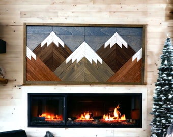 Dark Stained Mountain Tops Single Piece. Reclaimed Wood Wall Art. Wood Mountains. Mountain Wood Wall Art. Handmade Mountains. Rustic Mountai