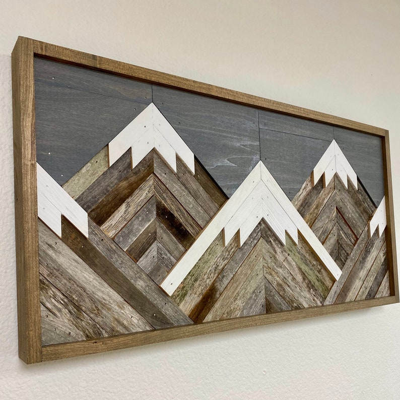 Rustic Mountain Tops. Grey Sky. Single Piece. Reclaimed Wood Wall Art. Wood Mountains. Mountain Wood Wall Art. Handmade Mountains. image 3