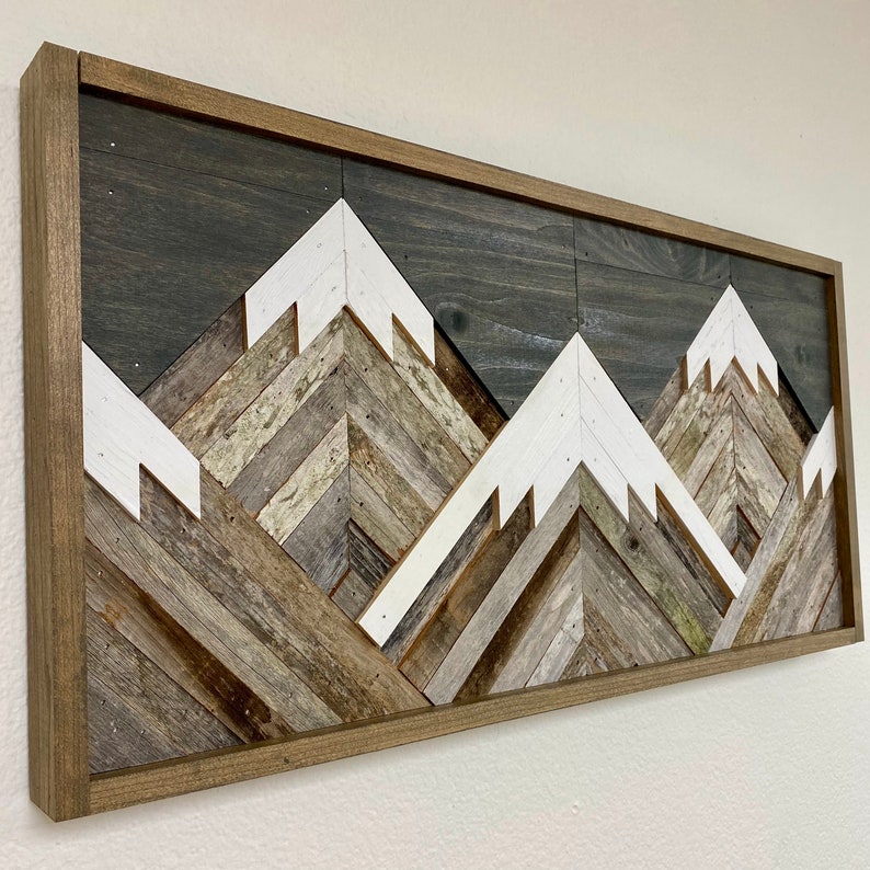 Rustic Mountain Tops. Grey Sky. Single Piece. Reclaimed Wood Wall Art. Wood Mountains. Mountain Wood Wall Art. Handmade Mountains. image 4