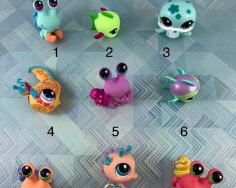 Retired Littlest Pet Shop - Aquatic Animal Collection - Fish, Crab, Seahorse, Whale