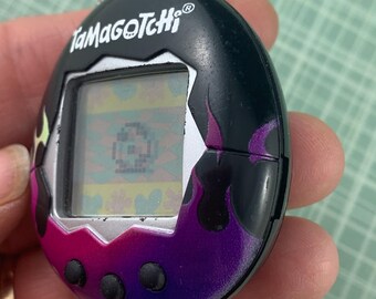 Bandai Tamagotchi Black With Dark Purple and Pink Flames