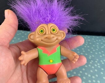 光る目のトロール人形 - ソーマ ヴィンテージ 紫髪トロール - 緑の目