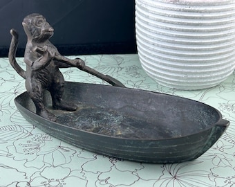 Vintage Bronze Monkey Paddling a Boat Ashtray or Catchall Dish - Etsy