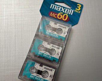 Maxell MC-60UR 3-Pk Microcassette Audio Tapes Dictation Phones Answering Machine Cassettes. NEW Sealed