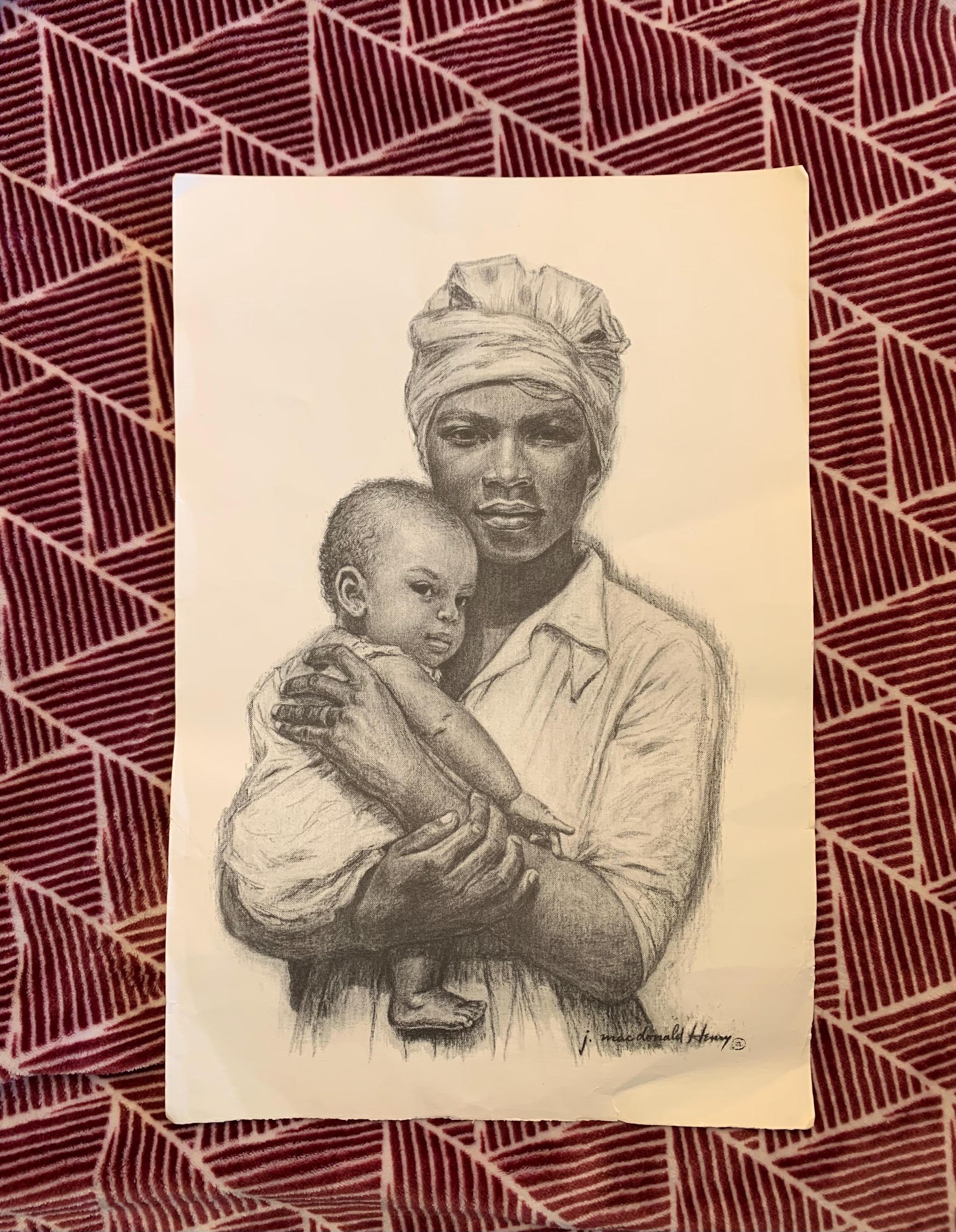 J. Macdonald Henry Signed Charcoal Lithograph – Faces of Jamaica