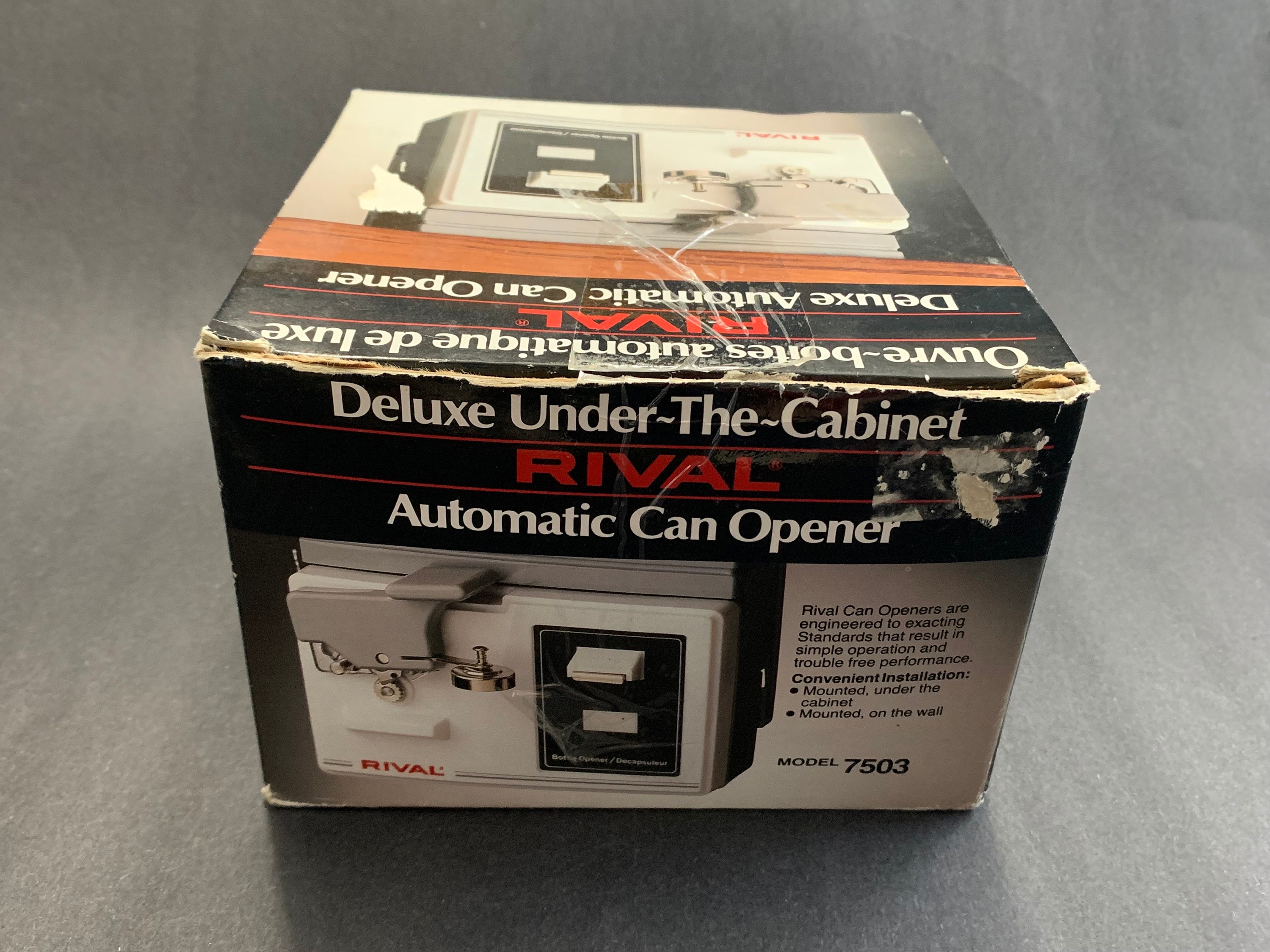 RIVAL Deluxe Under the Cabinet Automatic Can Opener Model 7503 Brand New  Open Box Mounting Guide and Hardware Included 
