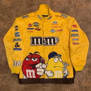 Vintage M&M’s Elliott Sadler #38 Nascar Racing Bomber Jacket Size XXXL Chase Authentic Sports Memorabilia - Father&#39;s Day Gift Idea