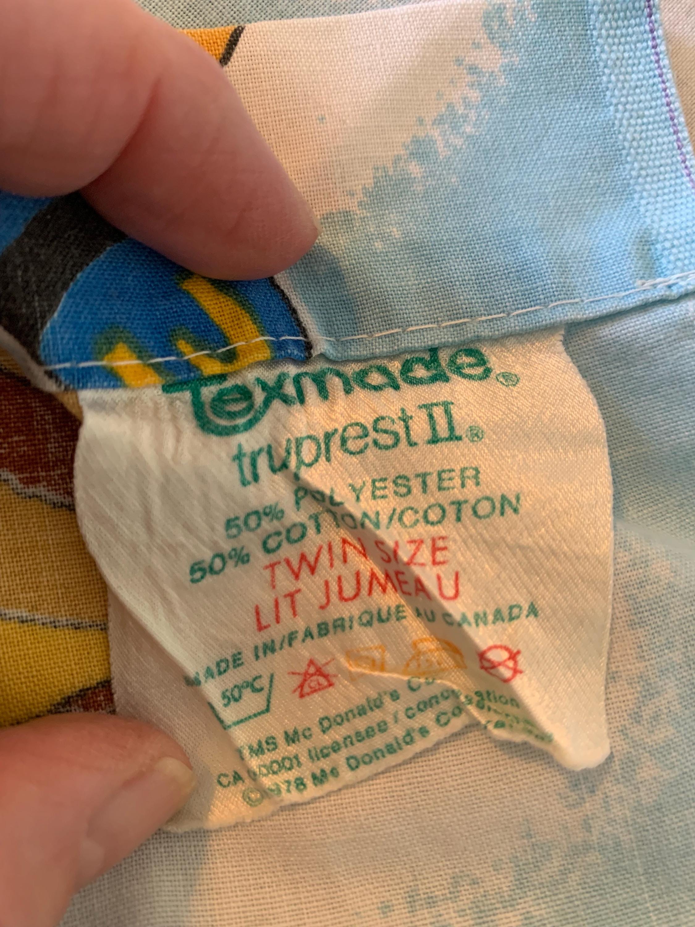 Vintage 1970s Mcdonald's Twin Flat Sheet Texmade Truprest II