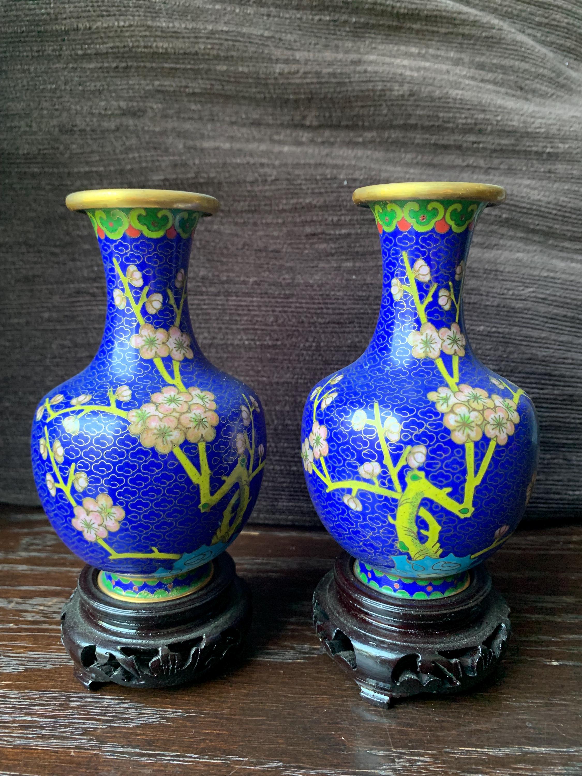 手作りの七宝焼き鏡付き花瓶2個セット - オリジナルボックス入り