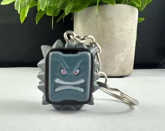 Super Mario Thwomp Keychain Backpack Charm - Upcycled Nintendo Toy - Carry a little Nostalgia with You Always!