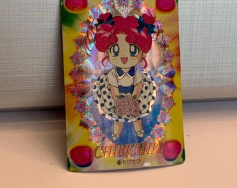 Vintage 1990's (Japanese) Sailor Moon Trading Prism Shiny Holo Foil Sticker - Sailor Chibi  Chibi Polkadot Dress - Sailor Moon Wedding