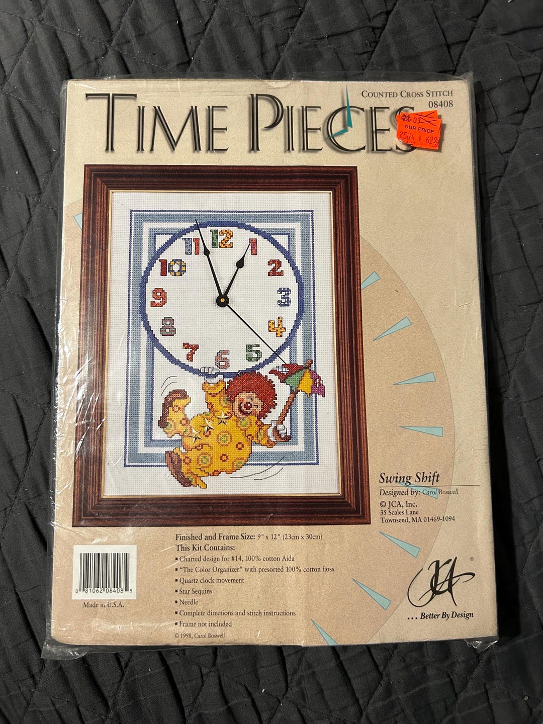 Vintage Clown Hanging From Clock Time Pieces 08403. Counted Cross