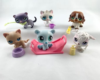 Retired Littlest Pet Shop Lot Dog #101, Cat #53, Ferret #482, Cat #228, Polar Bear #646, Dog #335