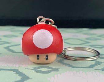Red Mario Mushroom Keychain Backpack Charm - Upcycled Super Mario Nintendo Toy - Carry a little Nostalgia with You Always!