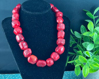Beautiful Rare Red Coral Nugget Bead Necklace – Natural Gemstone Jewelry, Bold Statement Coral Necklace, Gift for Her