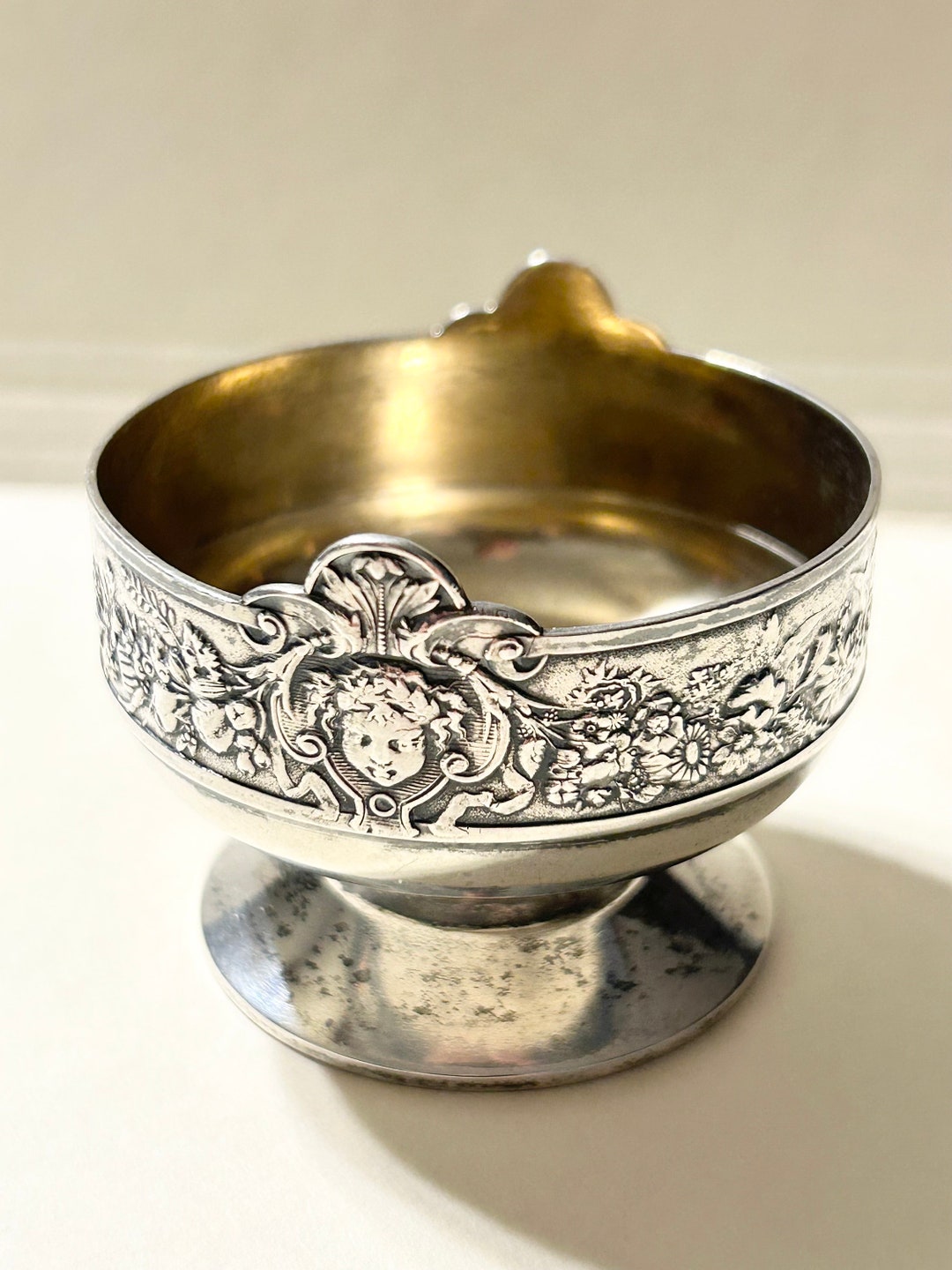 Antique Gorham 1876 Sterling Silver Putti Condiment / Salt Dish