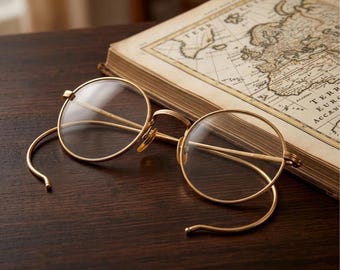 Vintage 1920s Bausch & Lomb 1/10 12K Gold Filled Ful-Vue Round Wire Rim Eyeglasses – Engraved Art Deco Cable Temple Spectacles