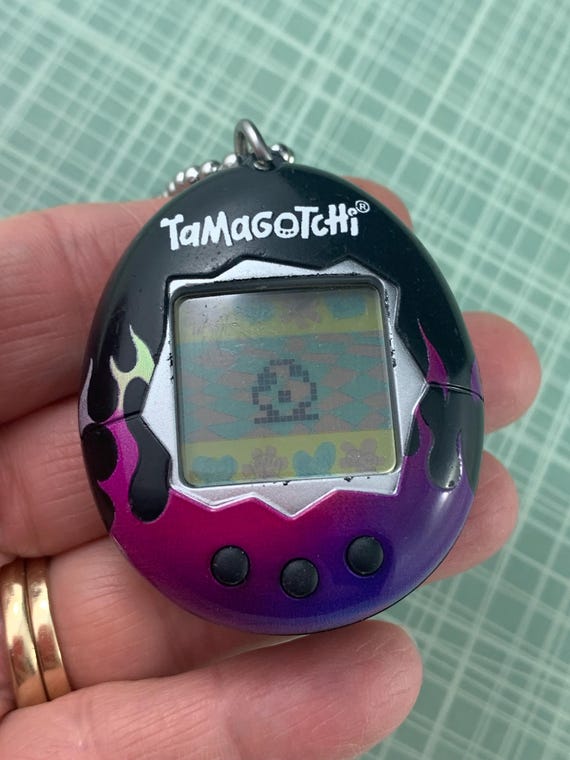 Bandai Tamagotchi Black With Dark Purple and Pink Flames