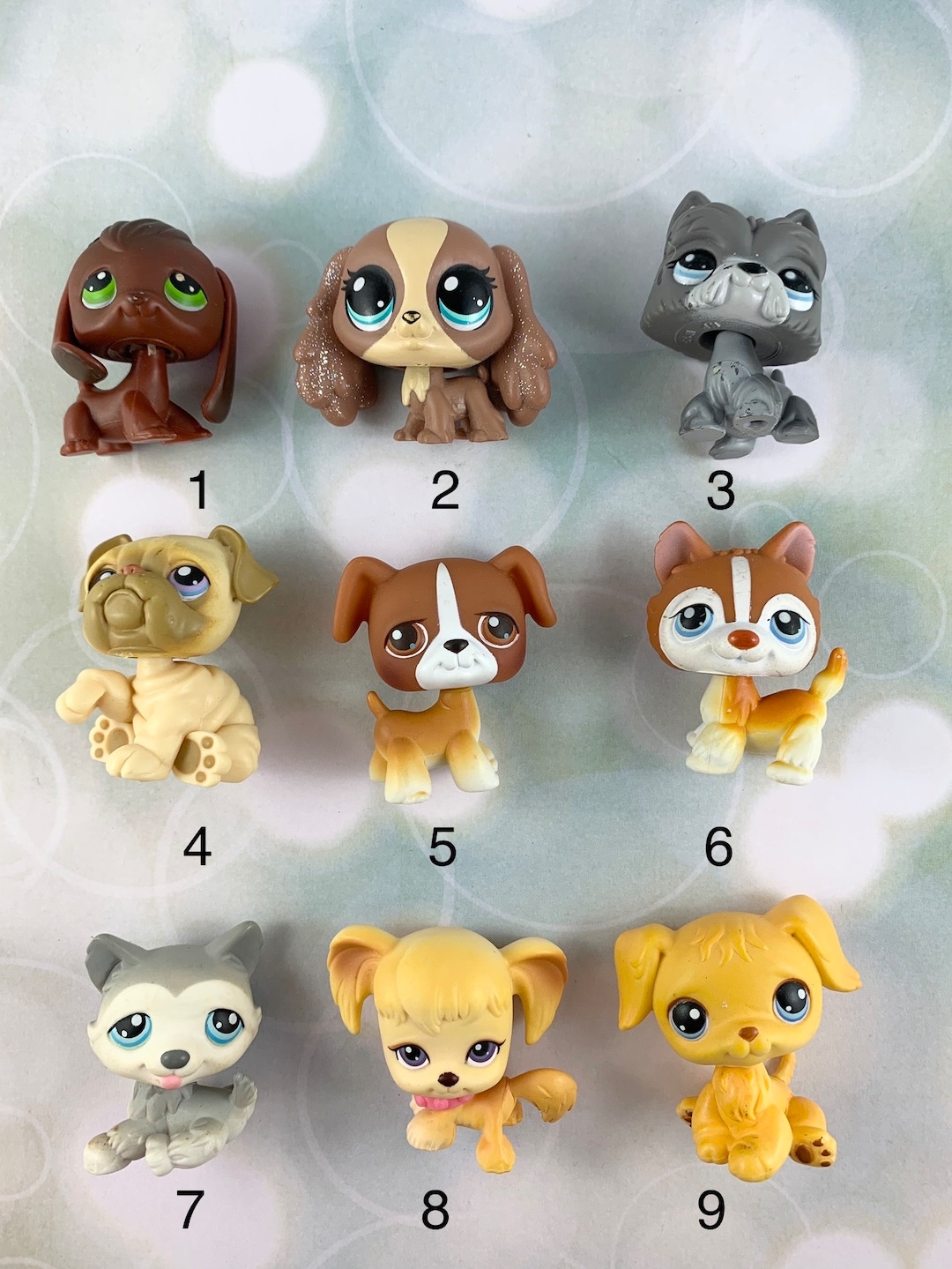 Littlest Pet Shop Lot of 16 Dogs - All authentic LPS - RARE -  Blue/Purple/Green