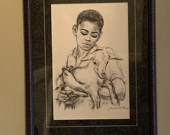 J. Macdonald Henry Signed Charcoal Lithograph Matted and Framed
