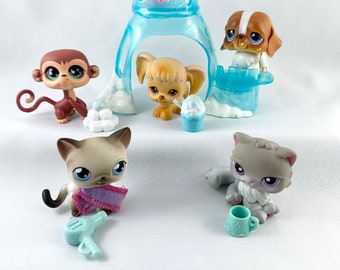 Retired Littlest Pet Shop Lot Cat #251, Dog #26, Dragonfly #503, Dog #76, Monkey #655, Cat #5