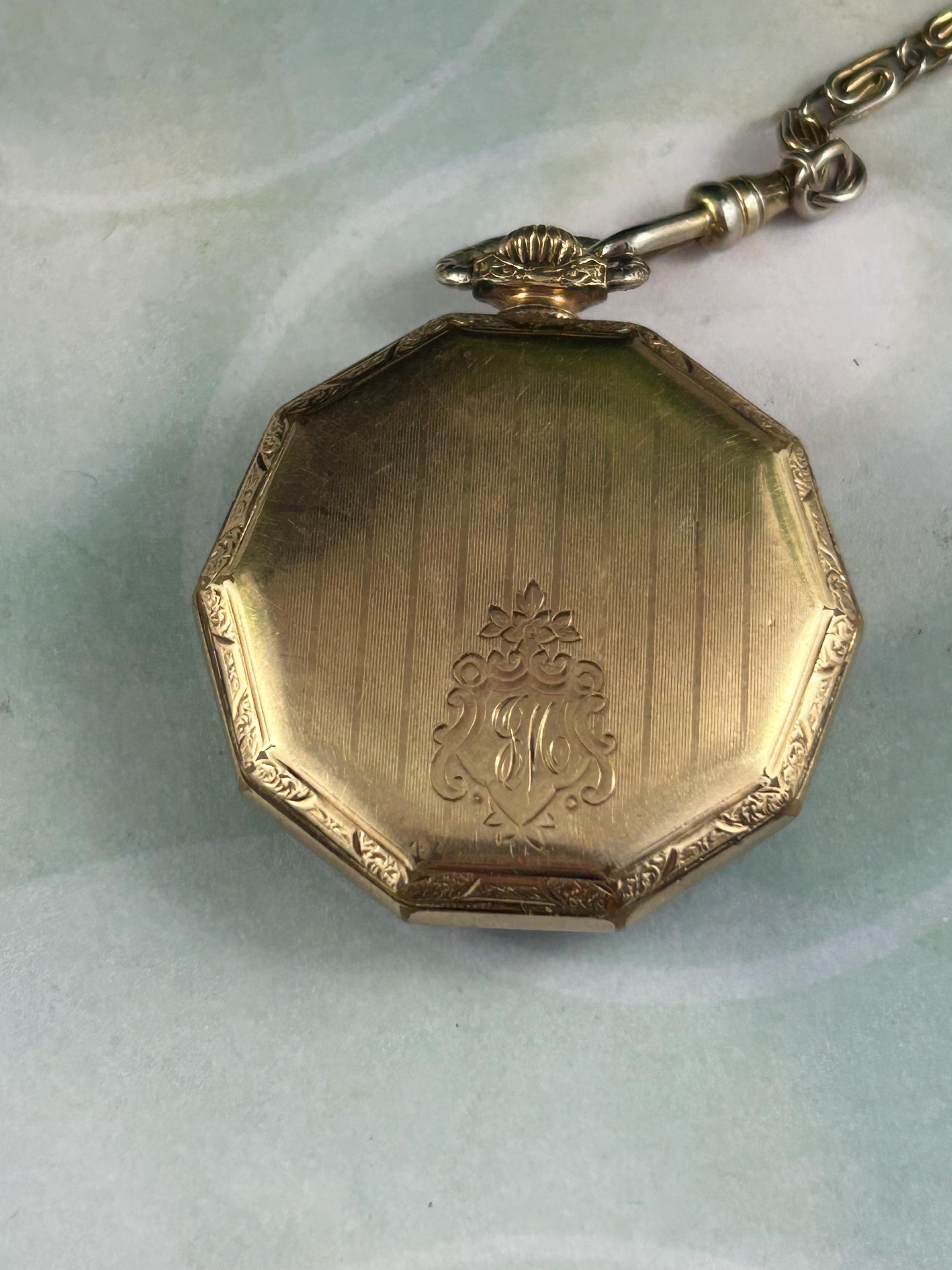 1925 Elgin 17 Jewel Pocket Watch 14K Gold-filled Open Face Decagon