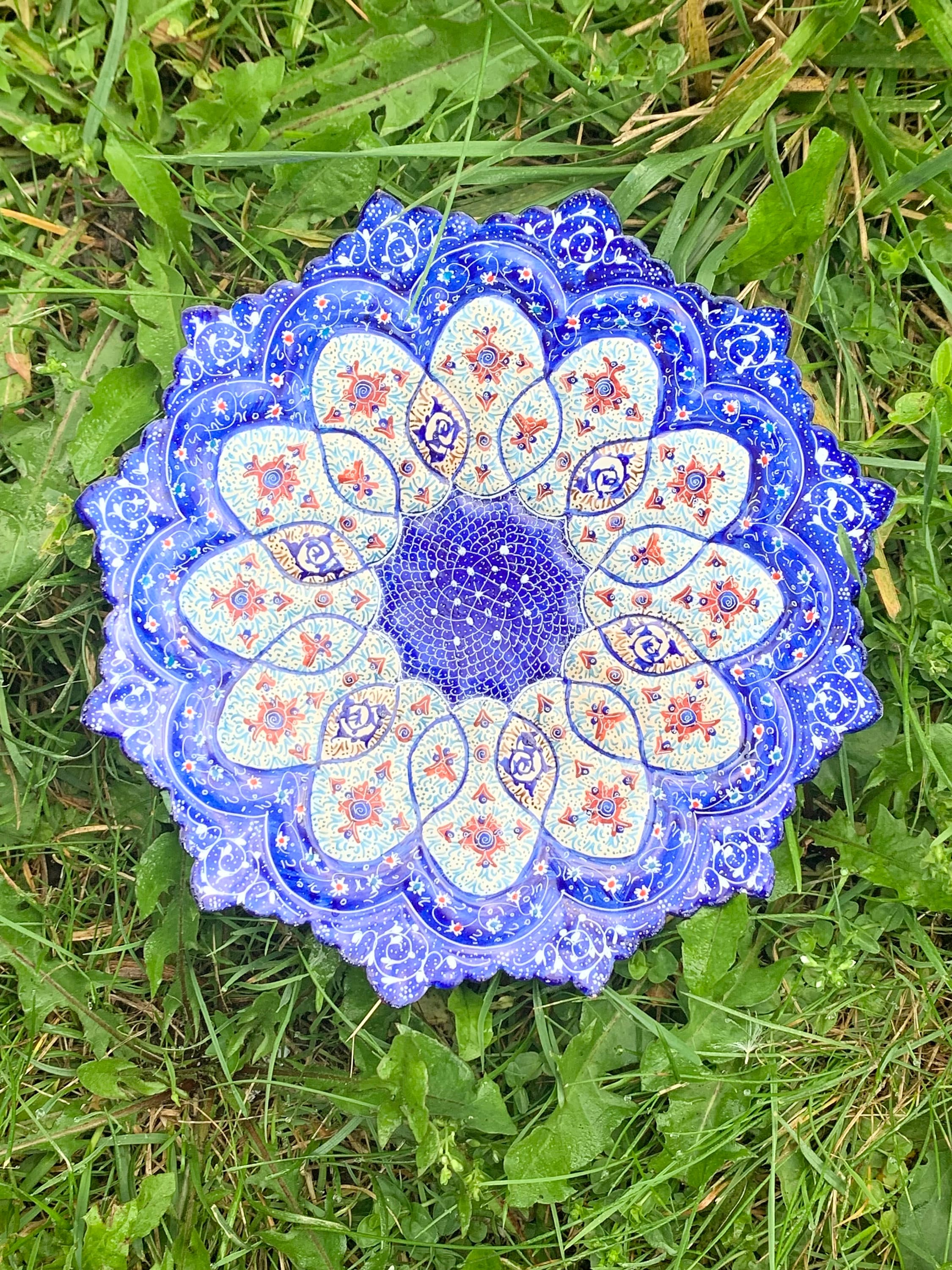 Unique Intricately Designed Enamel Hand Painted Blue and White