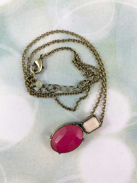Vintage NRQ Necklace with Pink Oval and Light Pin… - image 5