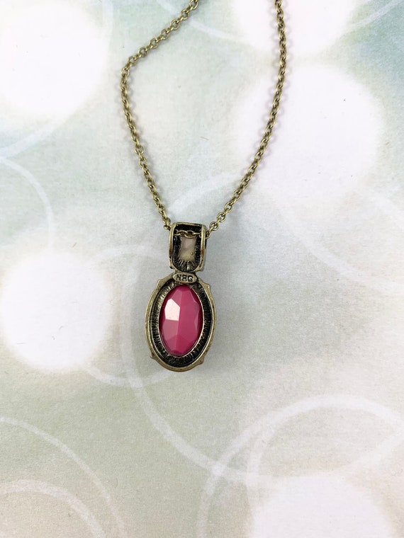 Vintage NRQ Necklace with Pink Oval and Light Pin… - image 7