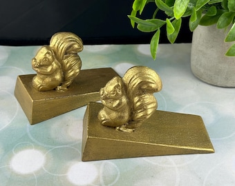 Vintage Pair of 1970's French Small Cast Iron Squirrel Door Stop Pair – Charming Decorative Wedges