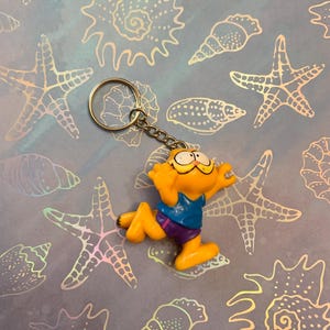 Unique Garfield with Blue Shirt Keychain Backpack Charm - Upcycled 1981 Garfield Toy - United Feature Syndicate Distributed