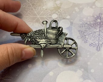 Charming Pewter Gardening Brooch - 1988 Seagull Pewter Company - Impeccable Design for Any Plant Lover