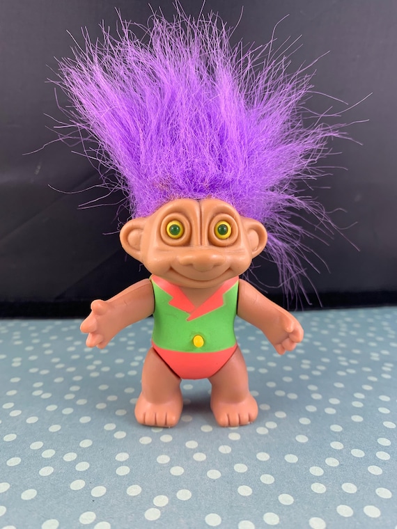 光る目のトロール人形 - ソーマ ヴィンテージ 紫髪トロール - 緑の目