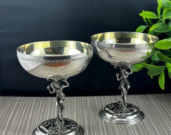 Bacchus Silver-Plate Toasting Goblet Set by AlpaDur – A Stunning 2-piece Set Inspired by the God of Mirth and Wine. Spain. Circa mid-1900's