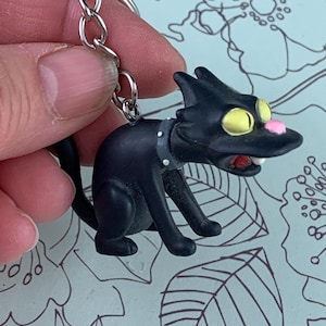 vintage porte-clés chat des Simpsons - figurine boule de neige II recyclée - accessoire chat des Simpsons en dessin animé - cadeau pour fan de télévision des années 90 - breloque chaton original
