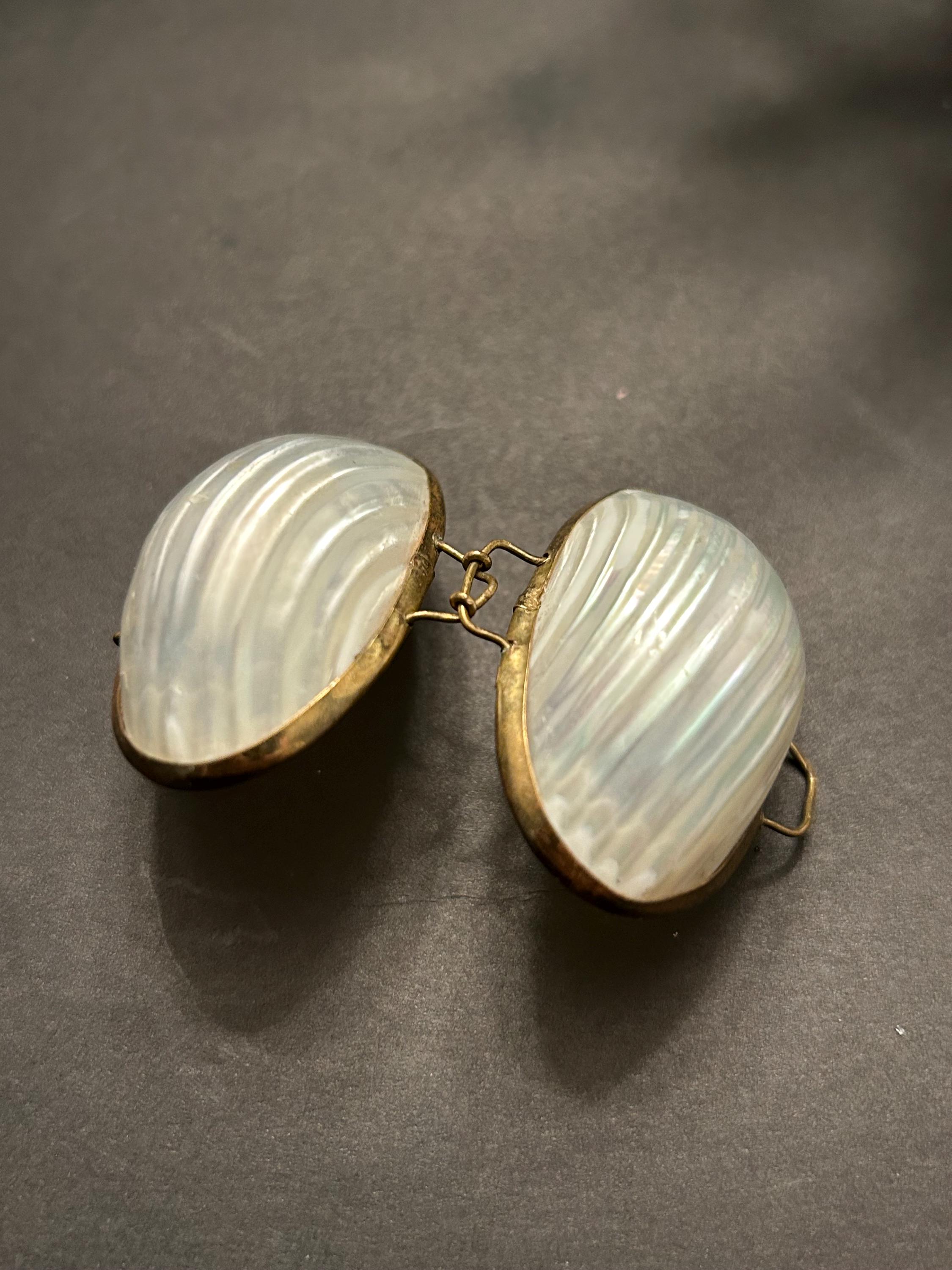 Boîte à Bijoux Ancienne 19ème En Coquille De Moule Nacre - Avec Diamant Et Bague Or - Occasion