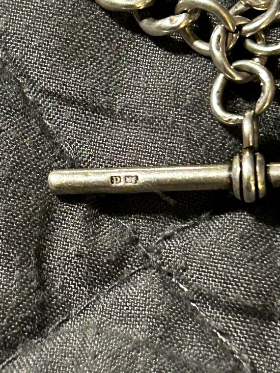 Heavy Antique Solid Sterling Silver Double Albert… - image 5